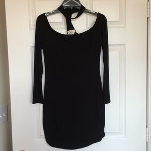 NWT Long Sleeve Choker Modal Black Mini Dress